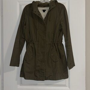 J.Crew Women’s XS Utility Jacket Military Green Hooded with Removable Faux Fur